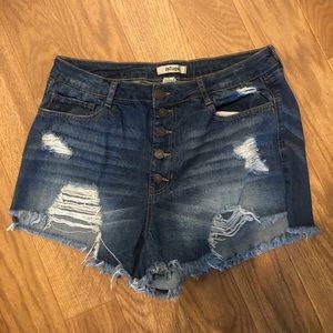 High waisted distressed Denim shorts